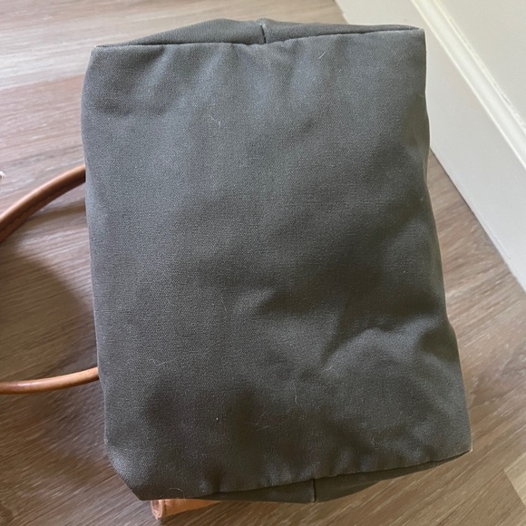 L.L. Bean Boat and Tote Canvas Bag Brown Green Leather tan olive - Picture 5 of 14